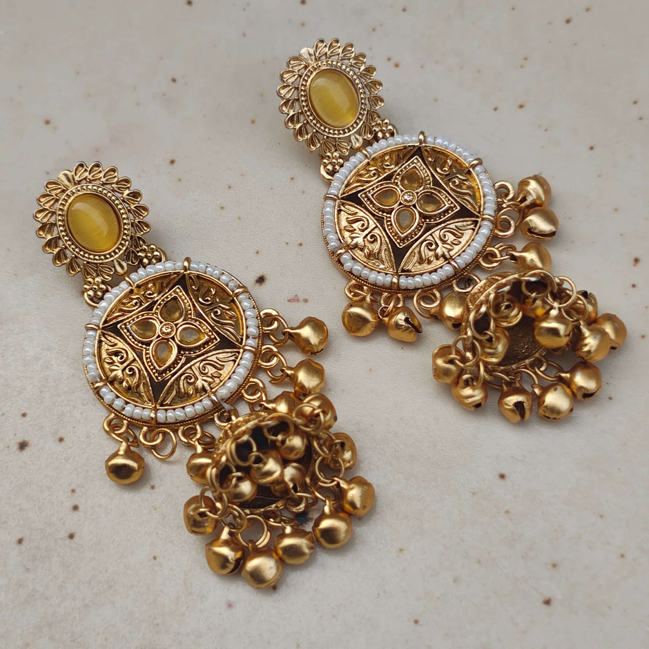 Amrita Kashmiri Chandbali Earrings - Yellow
