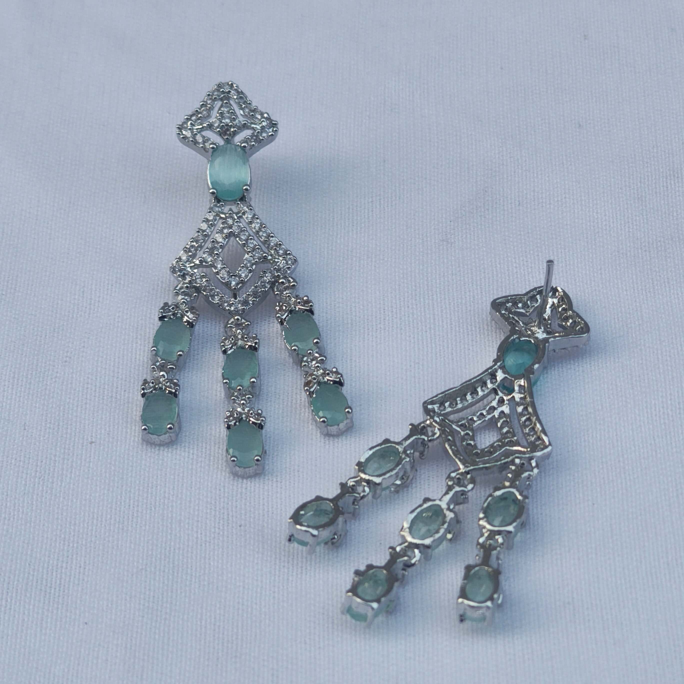 Anika Silver Plated AD Earrings - Mint Green
