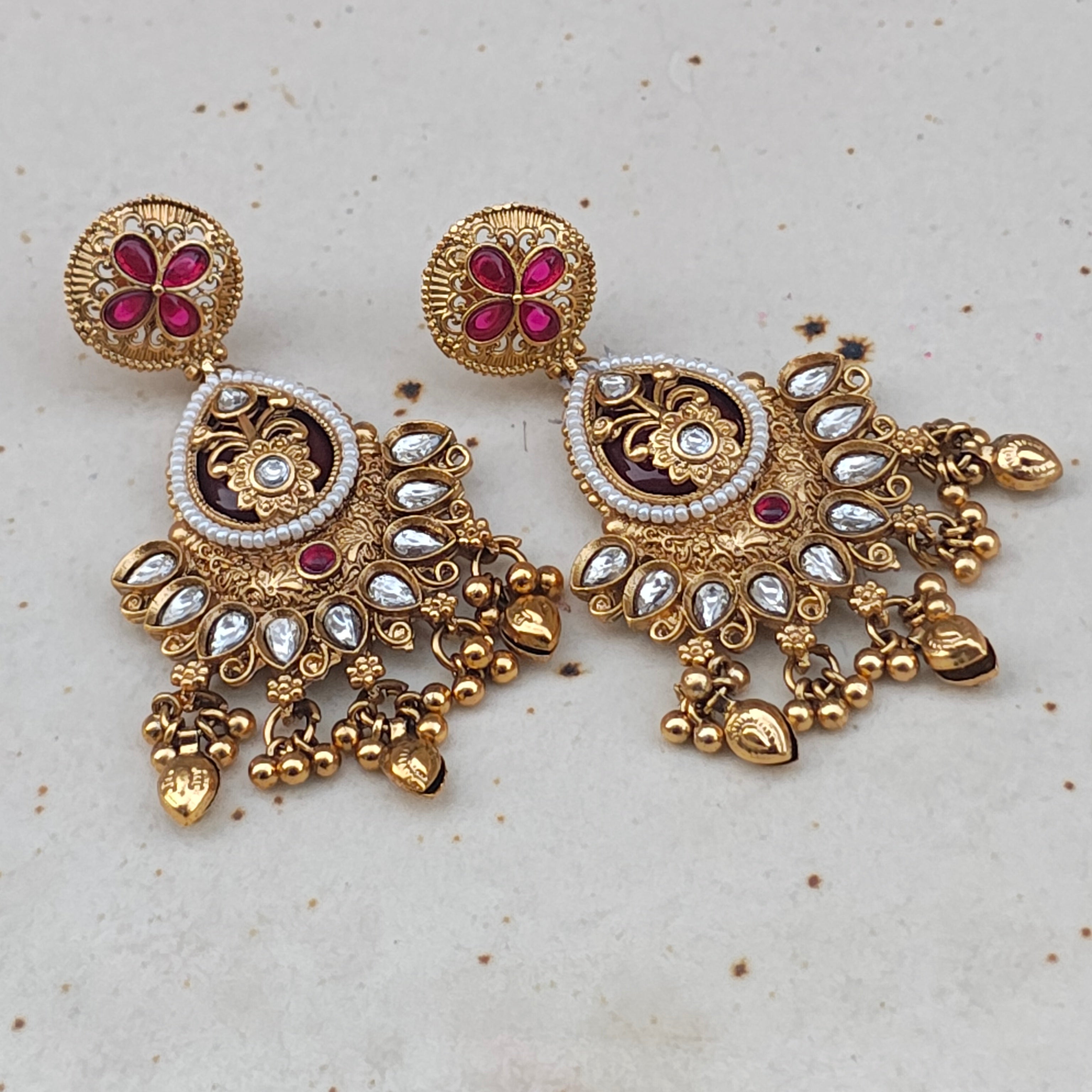 Anjali Gold Plated Heritage Earrings - Maroon