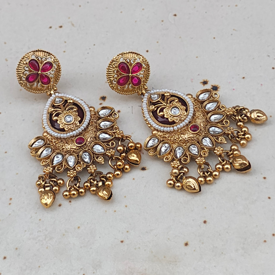 Anjali Gold Plated Heritage Earrings - Maroon