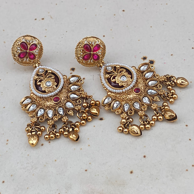 Anjali Gold Plated Heritage Earrings - Maroon