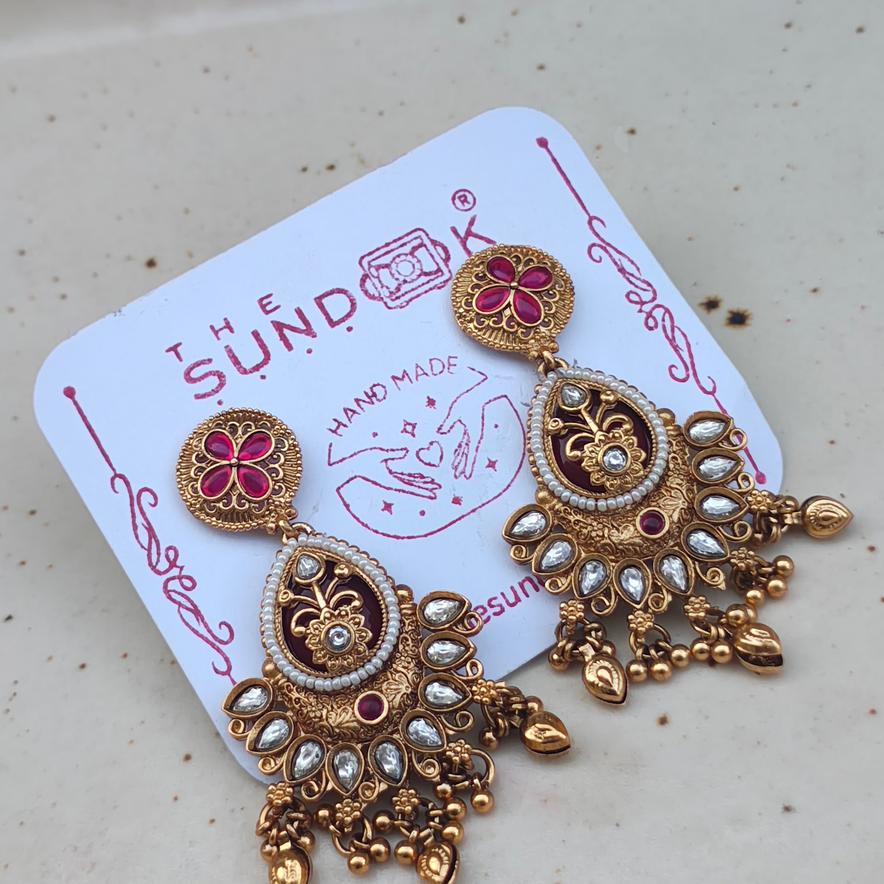 Anjali Gold Plated Heritage Earrings - Maroon