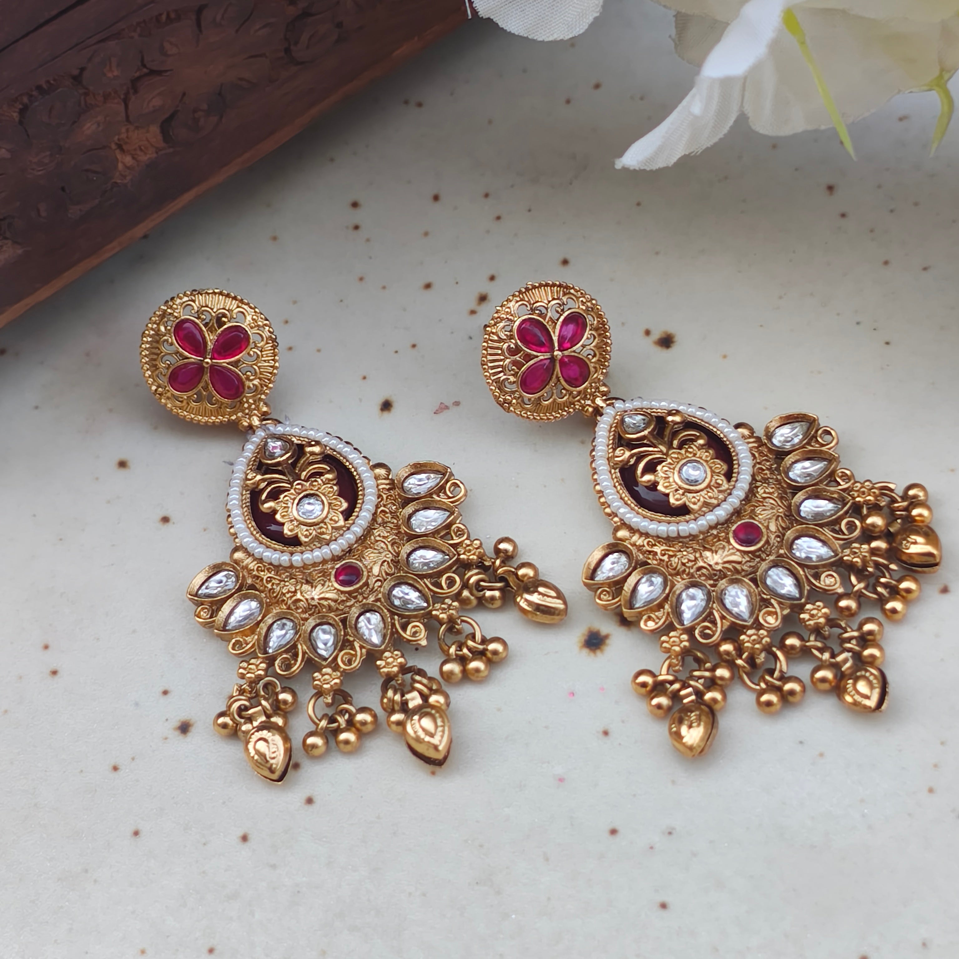Anjali Gold Plated Heritage Earrings - Maroon