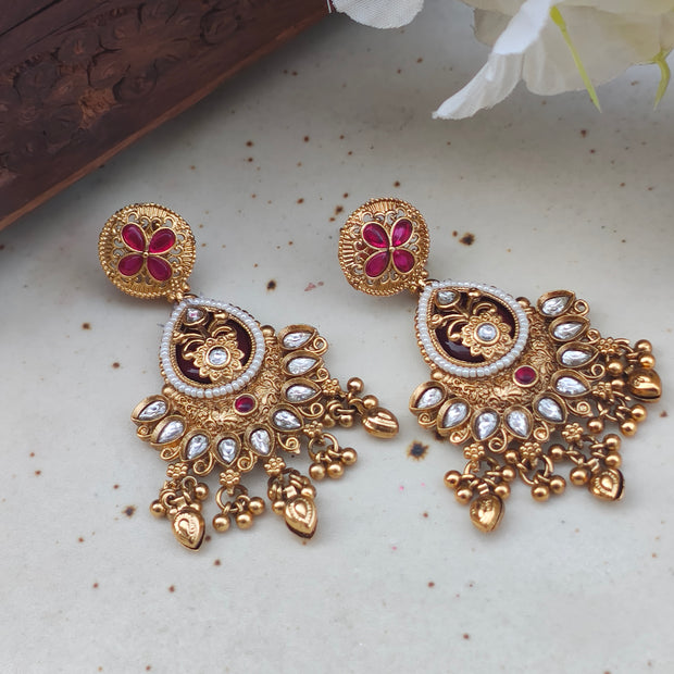 Anjali Gold Plated Heritage Earrings - Maroon