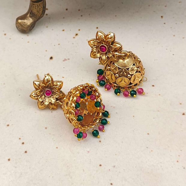 Aria Gold Plated South Indian Jhumka Earrings