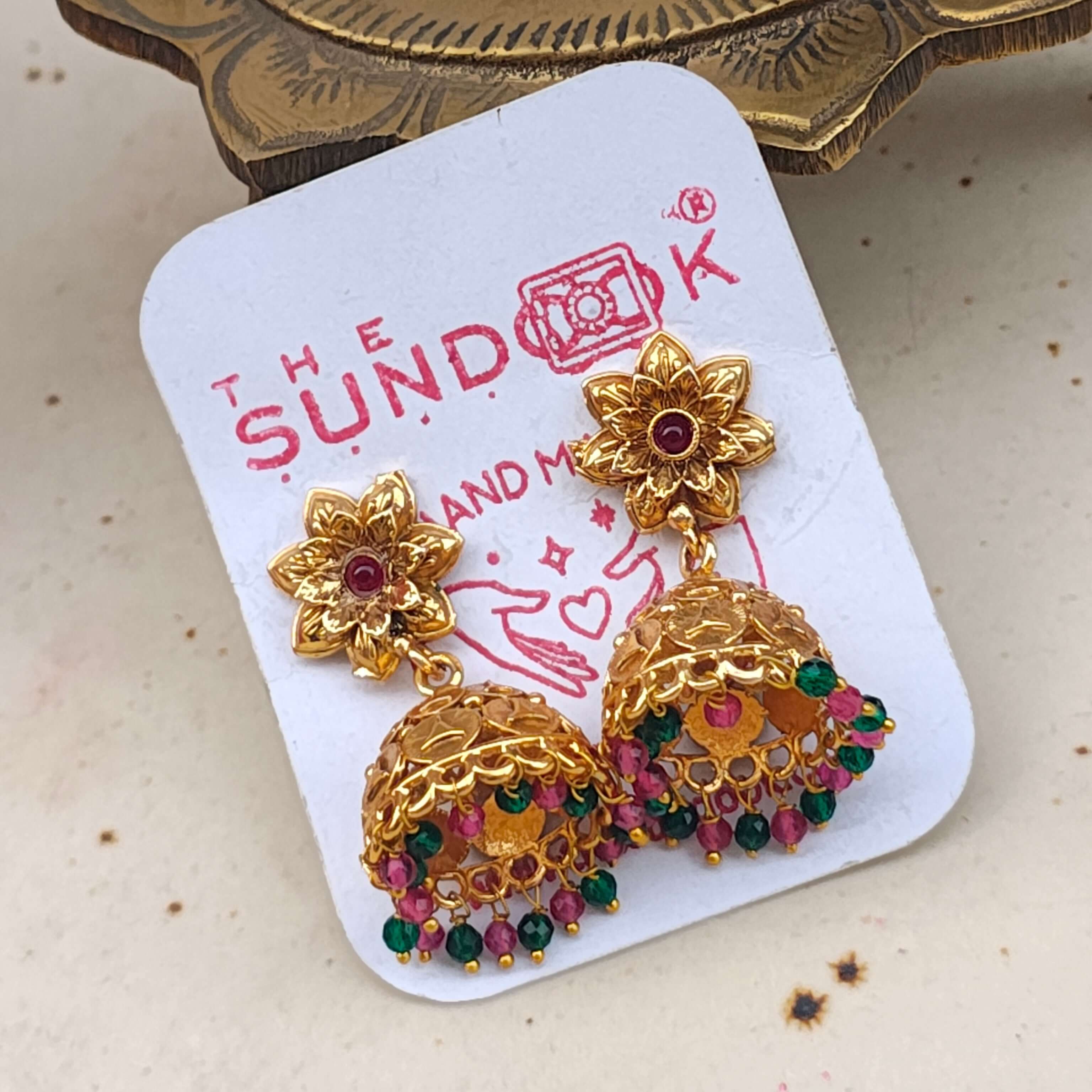 Aria Gold Plated South Indian Jhumka Earrings
