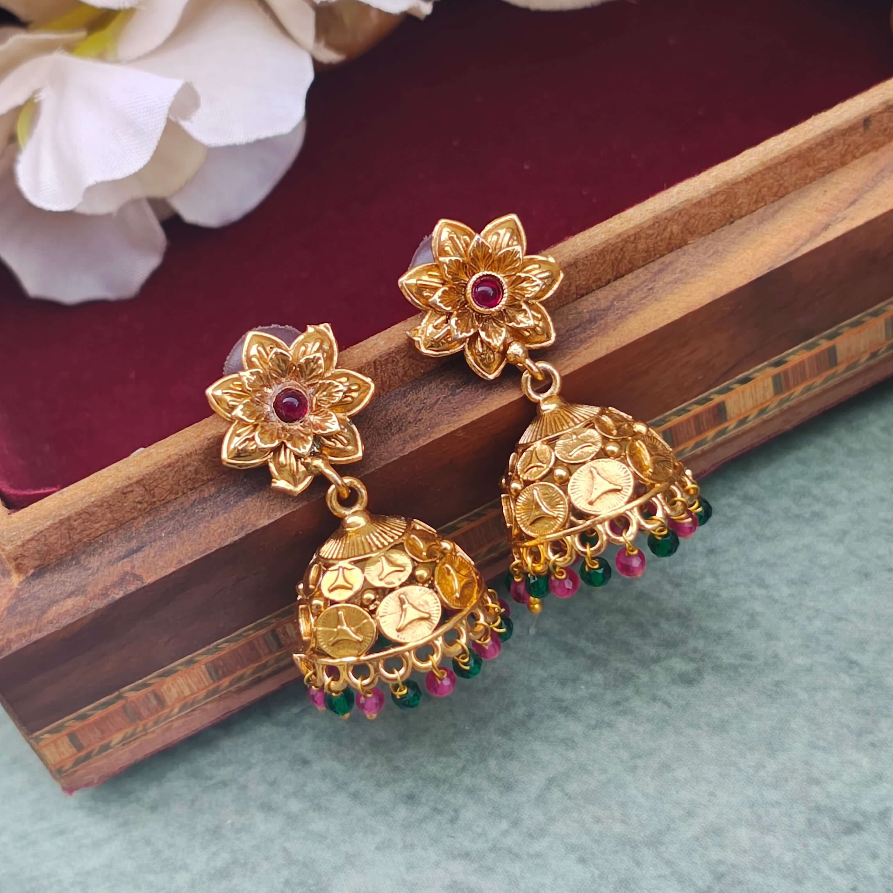 Aria Gold Plated South Indian Jhumka Earrings