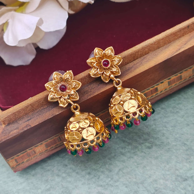 Aria Gold Plated South Indian Jhumka Earrings