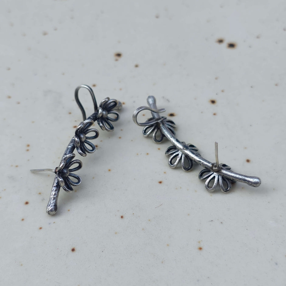 Bhuvi Silver Oxidized Earring Earcuffs