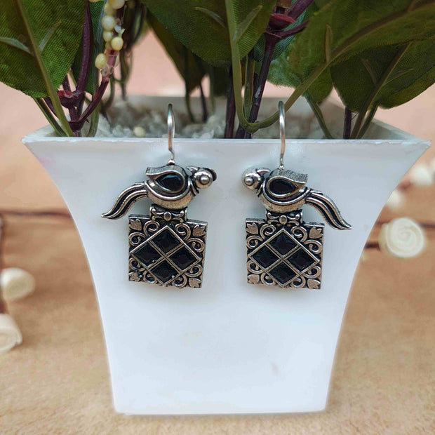 BULBUL SILVER OXIDIZED EARRINGS - BLACK