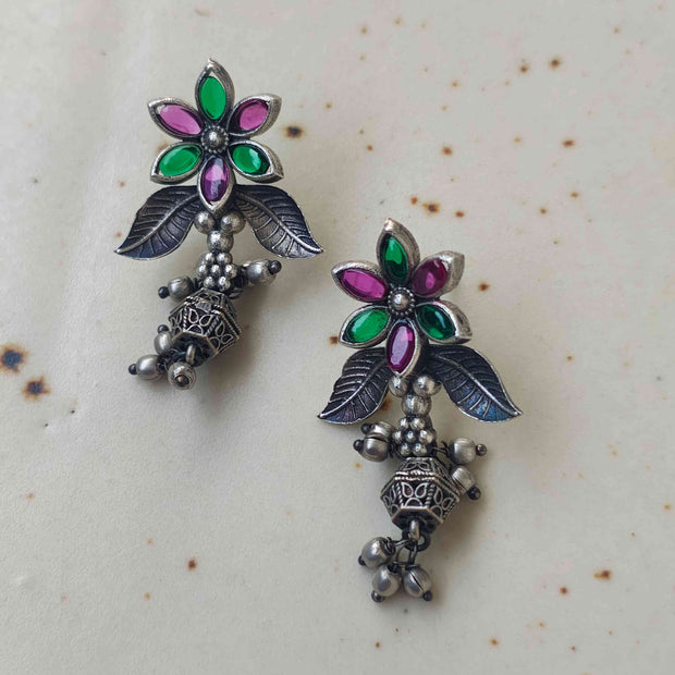 CHARVI FLORAL SILVER OXIDIZED EARRINGS