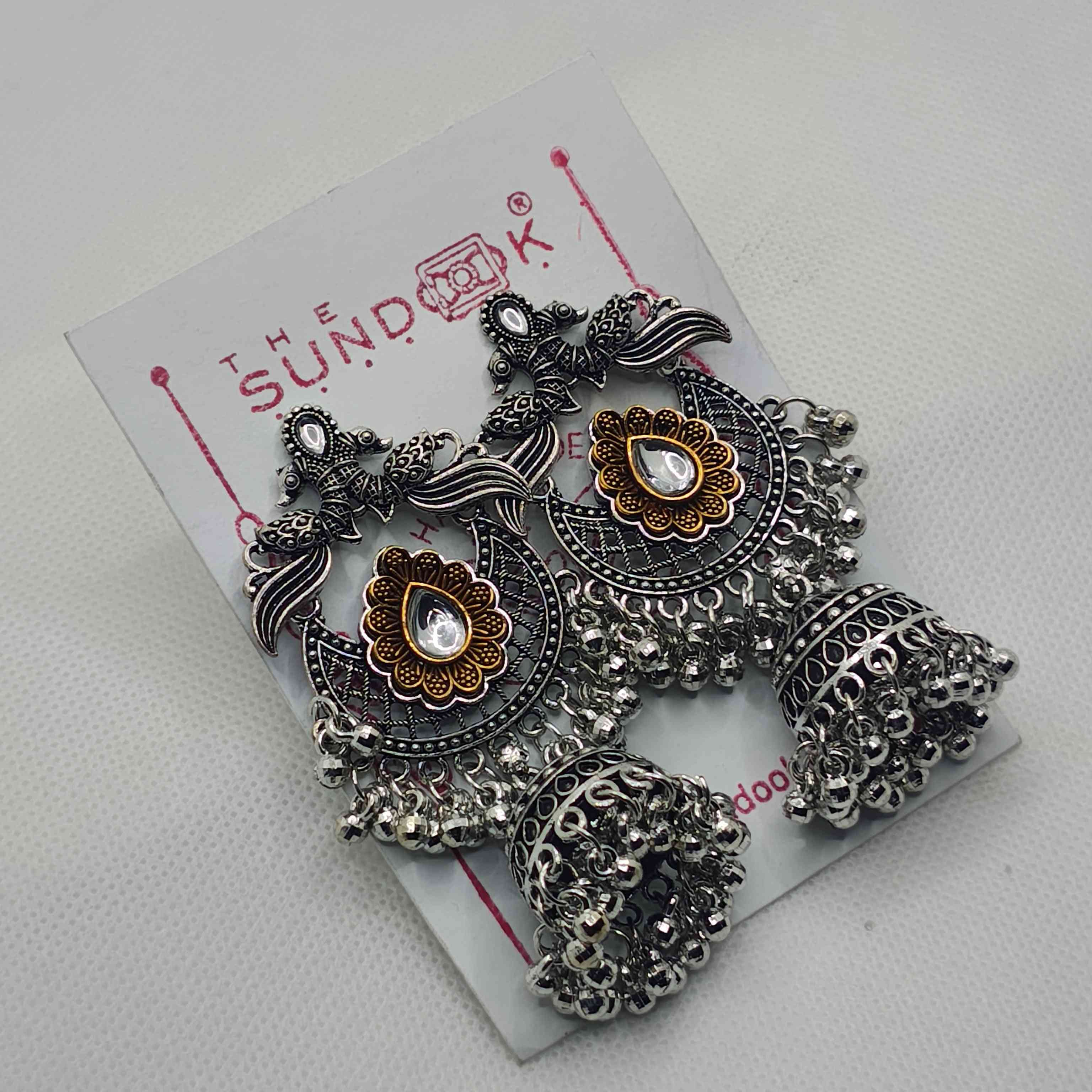 DAMINI SILVER OXIDIZED GHUNGROO CHANDBALI JHUMKI