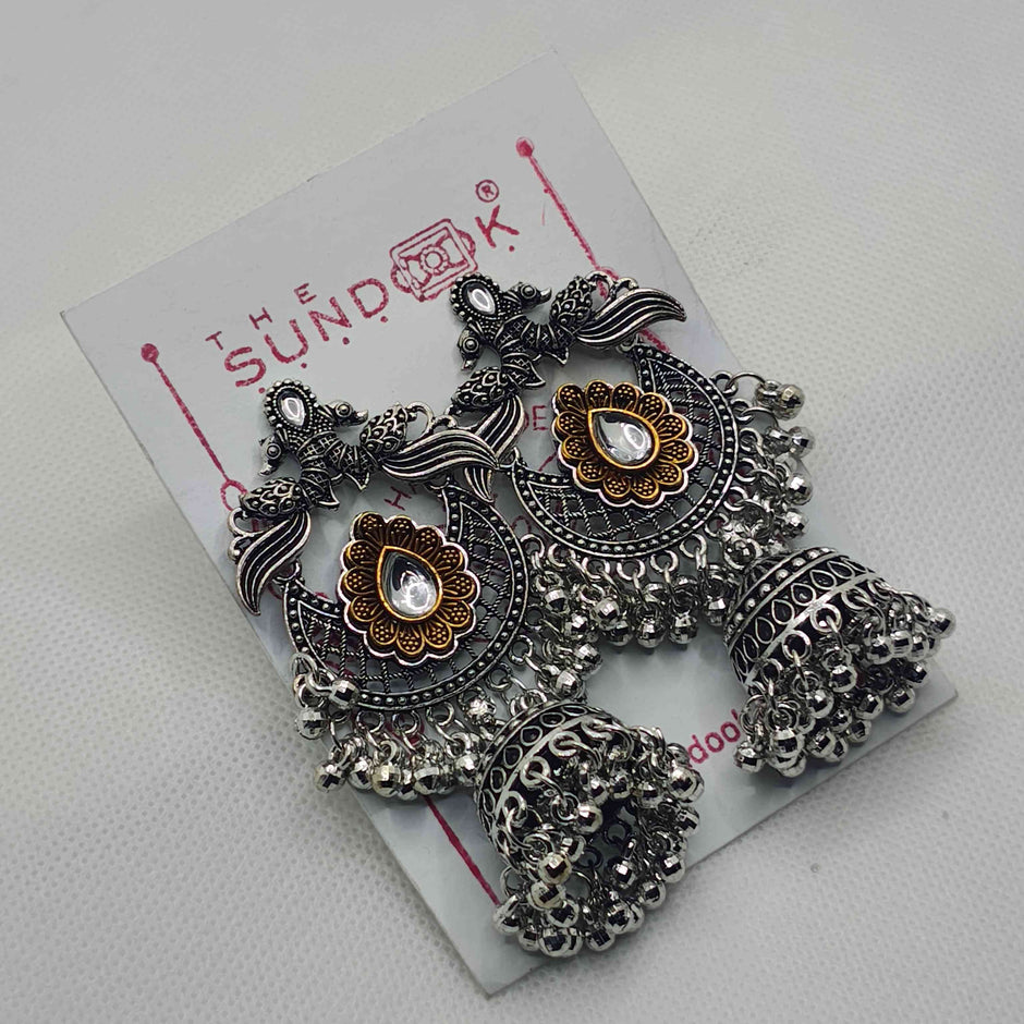 DAMINI SILVER OXIDIZED GHUNGROO CHANDBALI JHUMKI