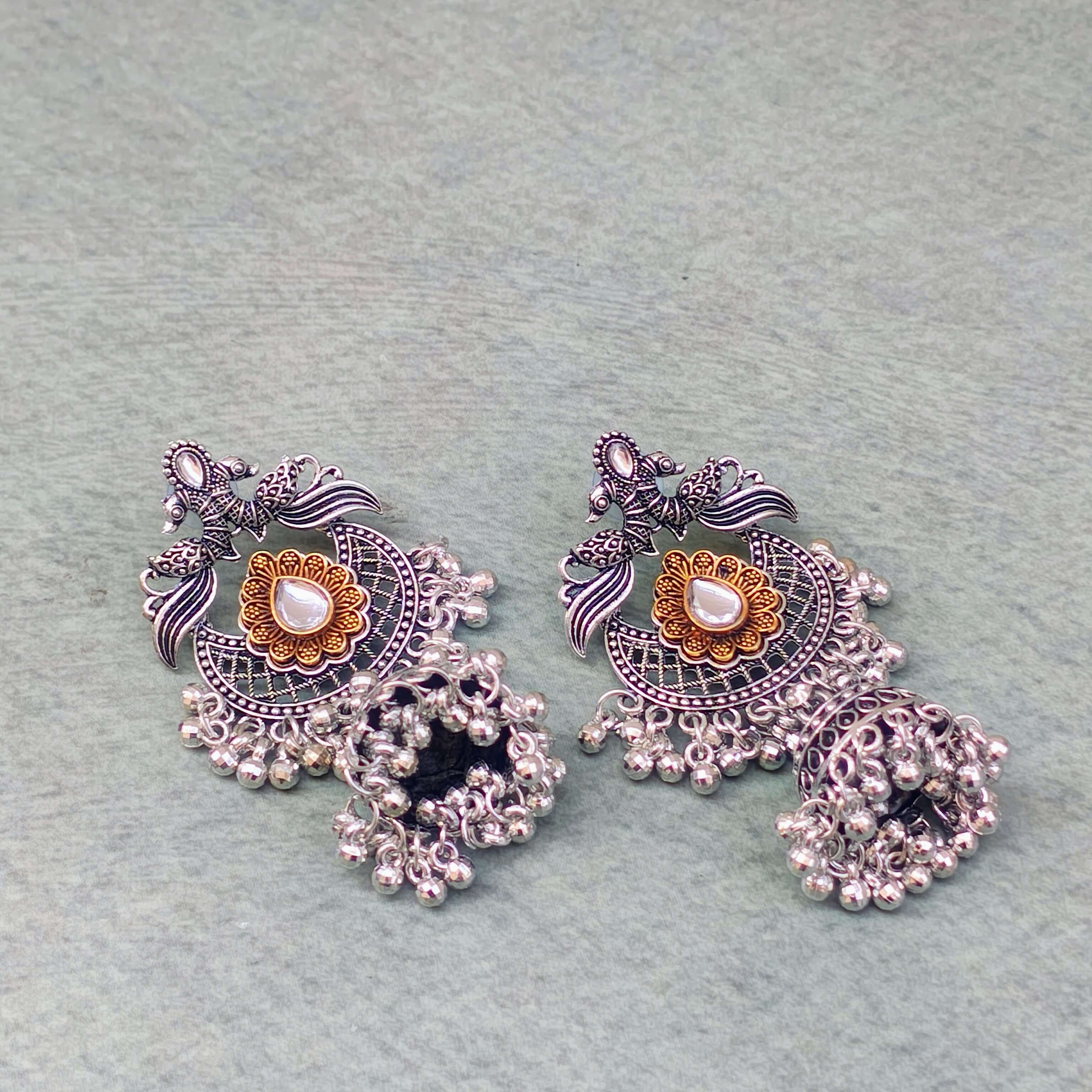 DAMINI SILVER OXIDIZED GHUNGROO CHANDBALI JHUMKI