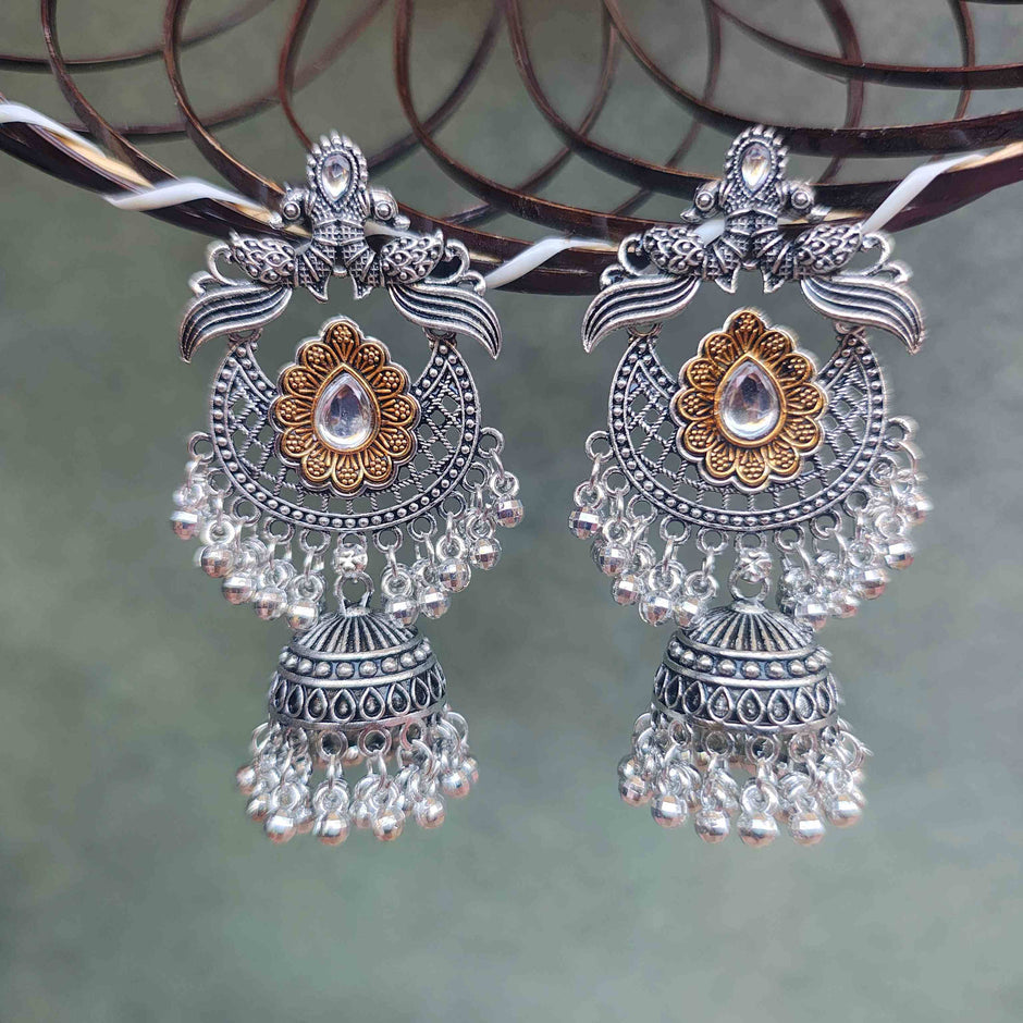 DAMINI SILVER OXIDIZED GHUNGROO CHANDBALI JHUMKI
