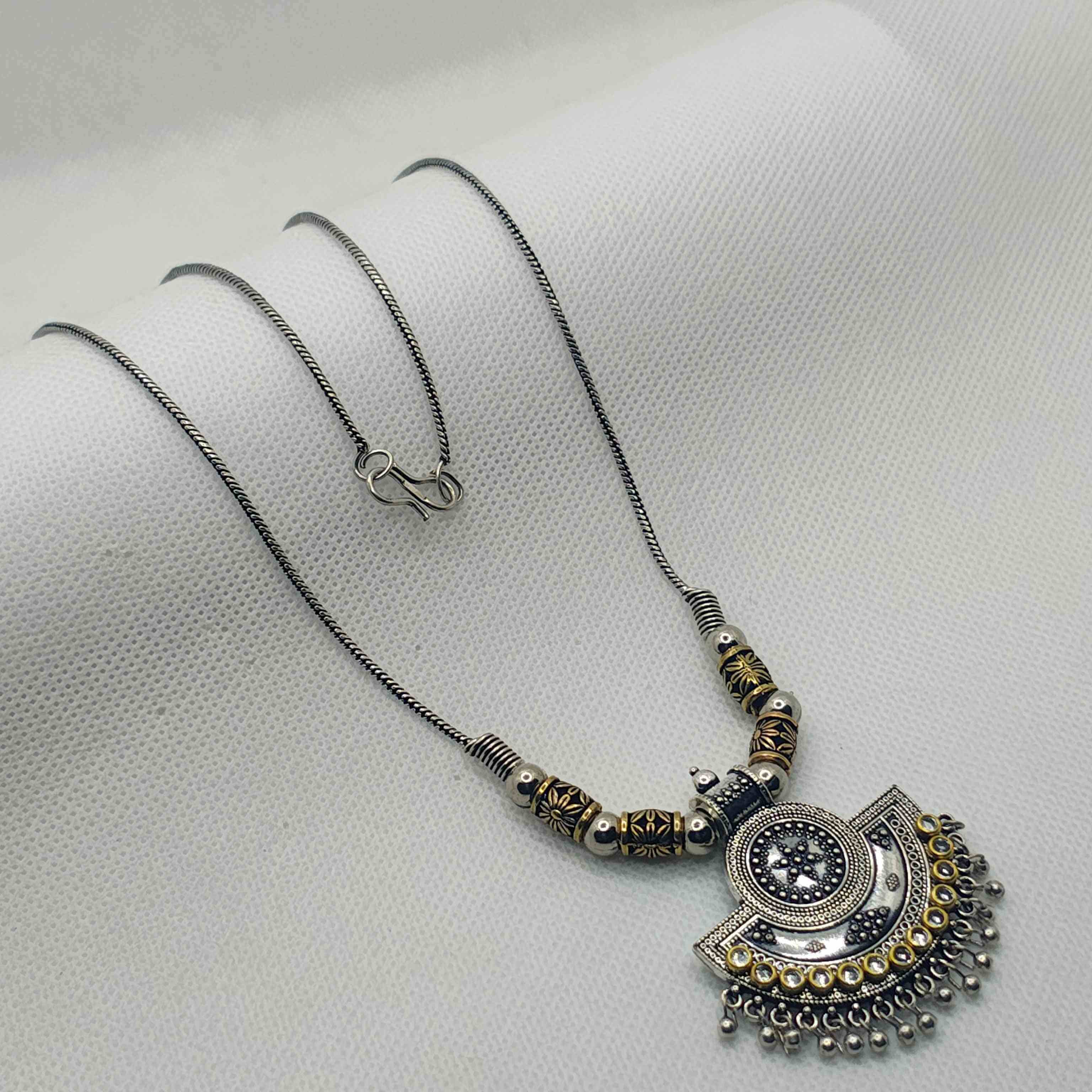 Divya Silver Oxidized Chain Pendant