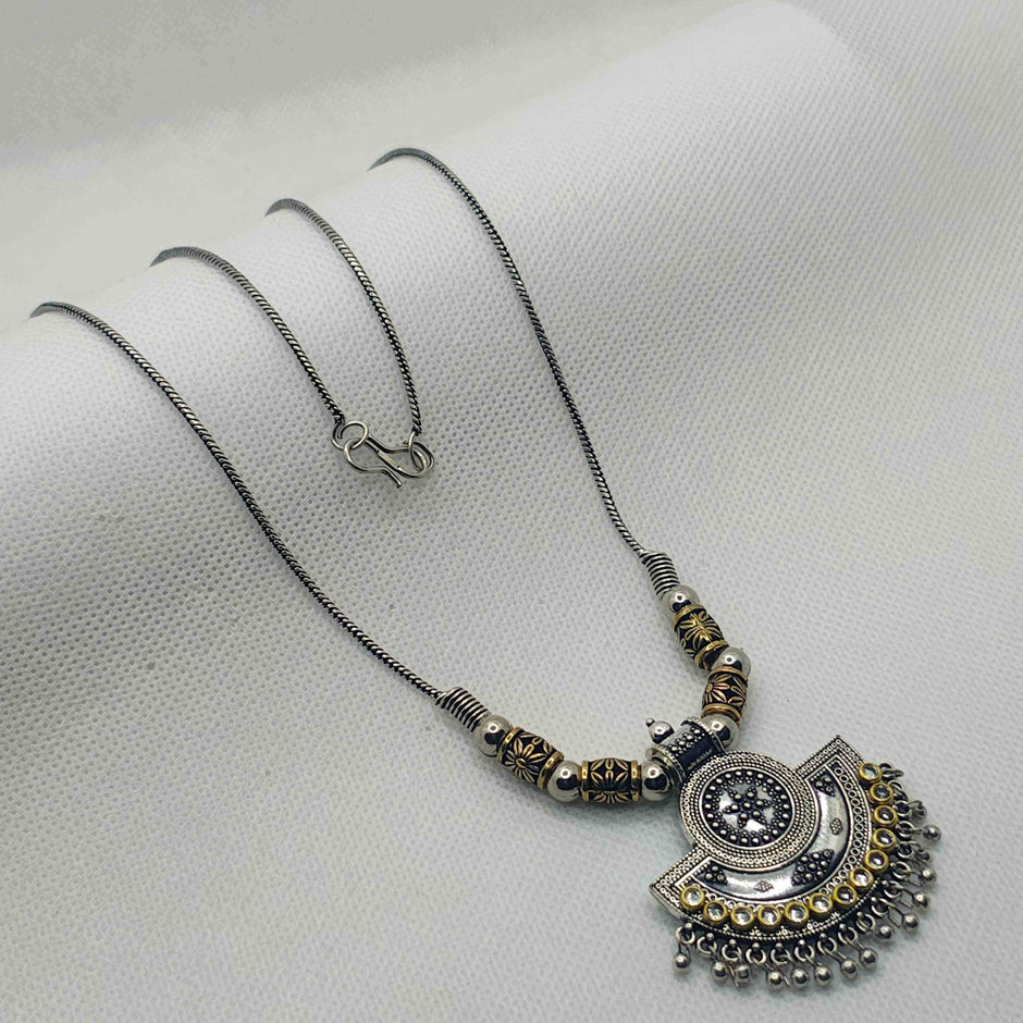 Divya Silver Oxidized Chain Pendant