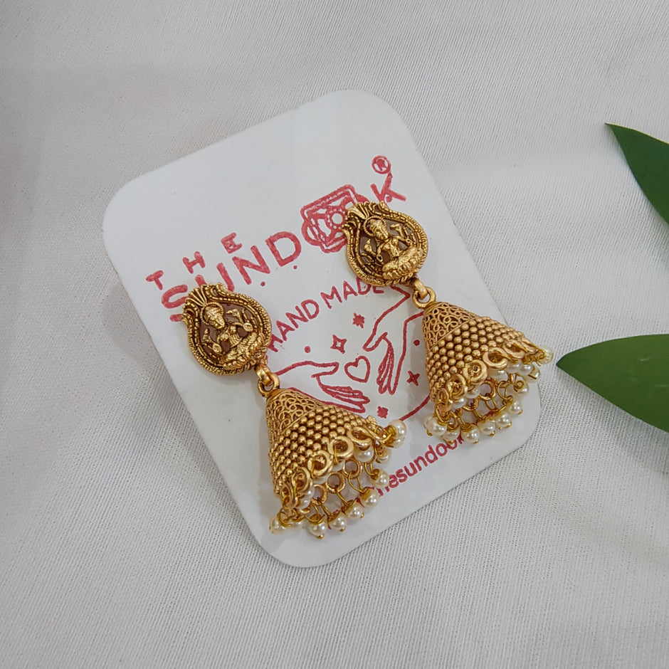Dhriti Traditional Temple Jewellery Goddess Lakshmi Jhumka Earrings
