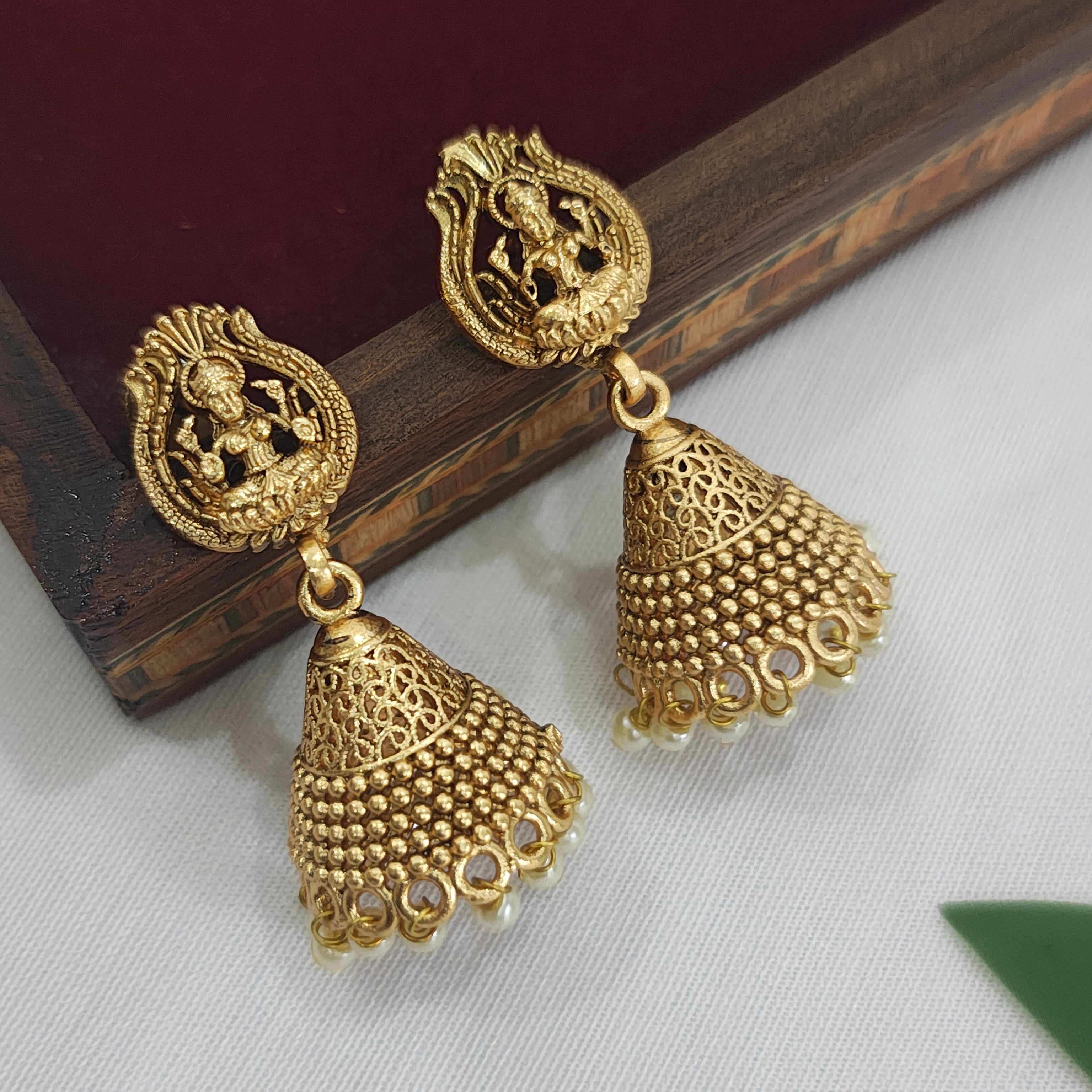 Dhriti Traditional Temple Jewellery Goddess Lakshmi Jhumka Earrings