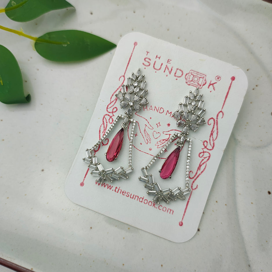 EVANSHI SILVER PLATED AD EARRINGS - RUBY RED