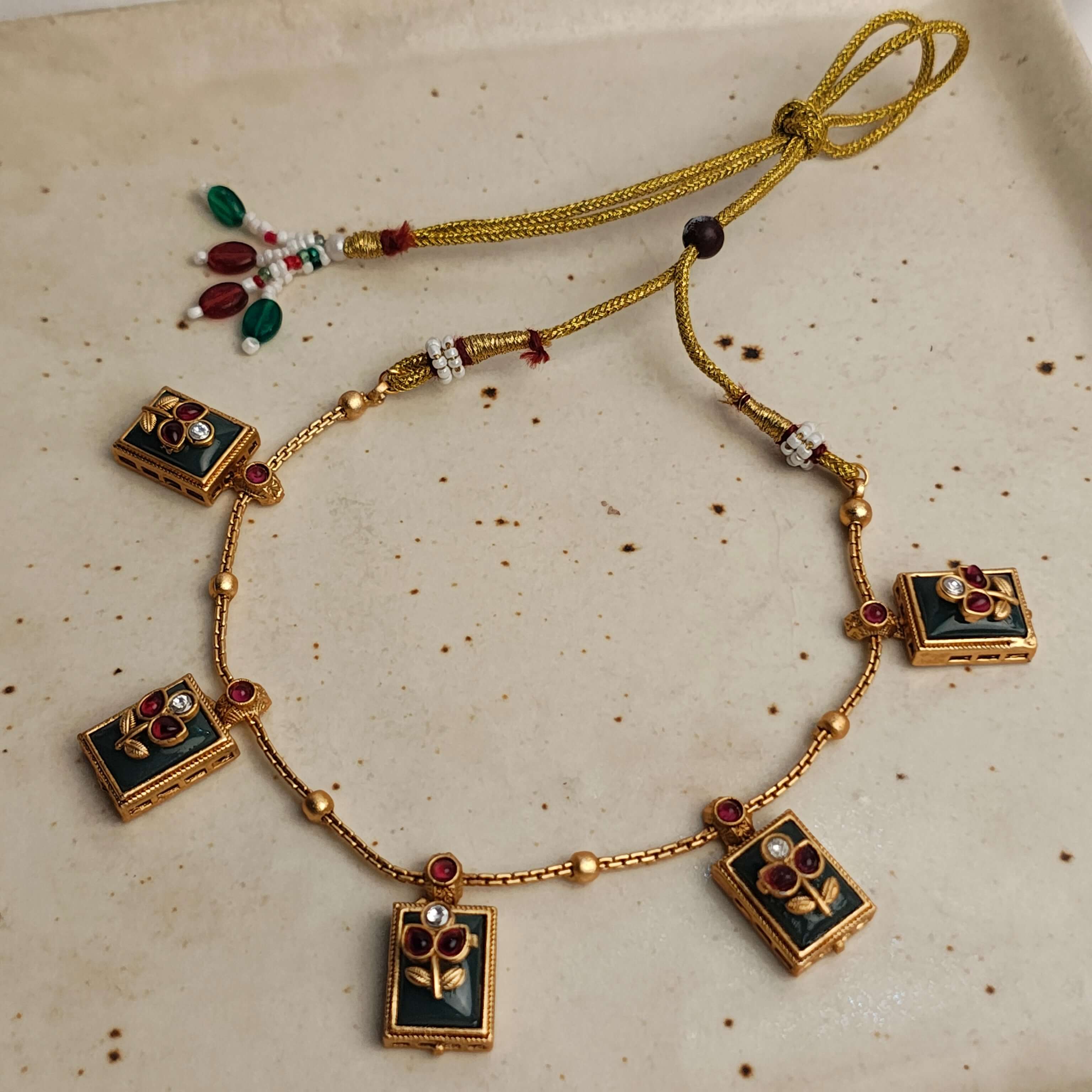 Edha Antique Gold Plated Heritage Necklace Set