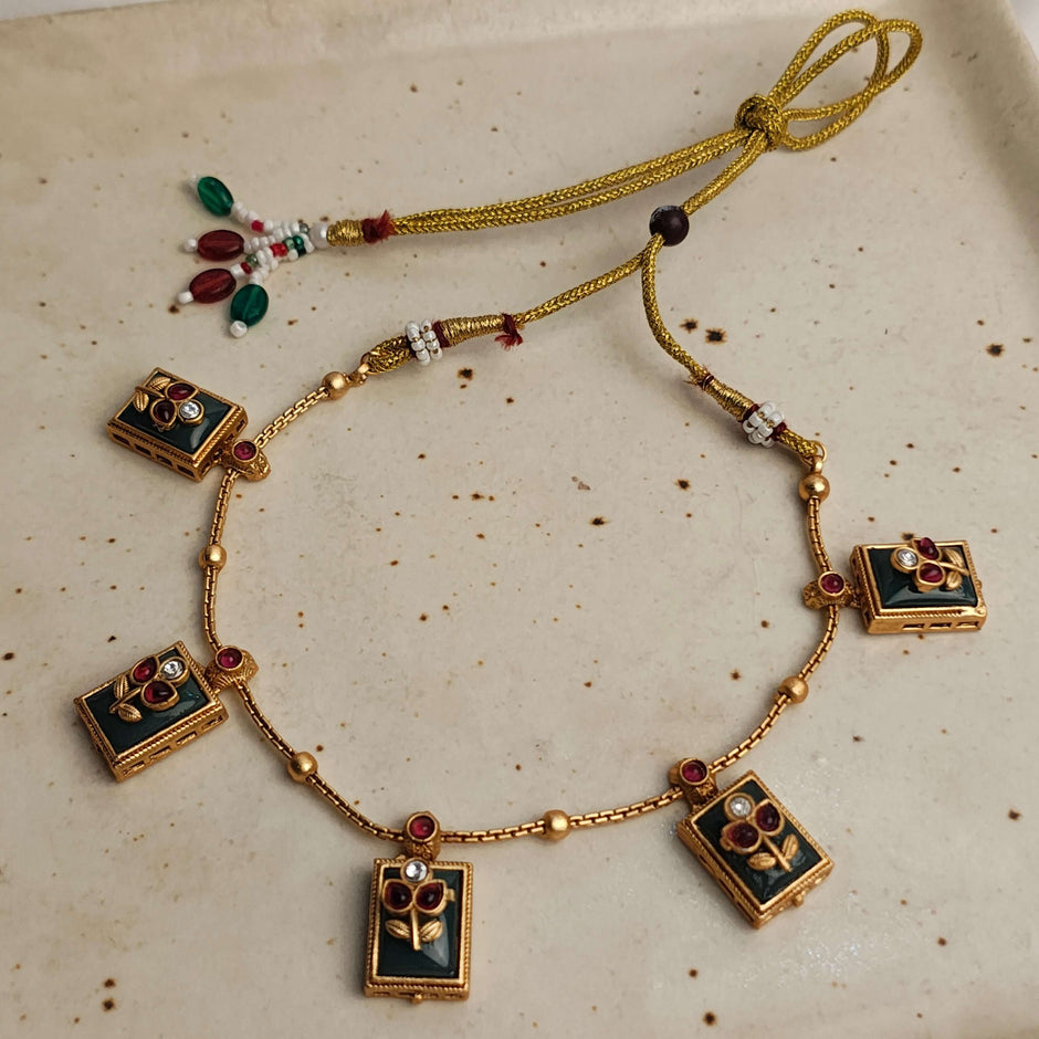 Edha Antique Gold Plated Heritage Necklace Set
