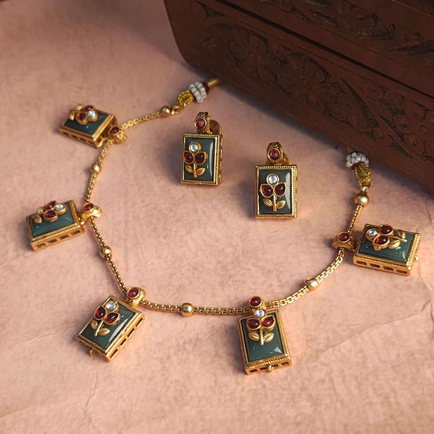 Edha Antique Gold Plated Heritage Necklace Set