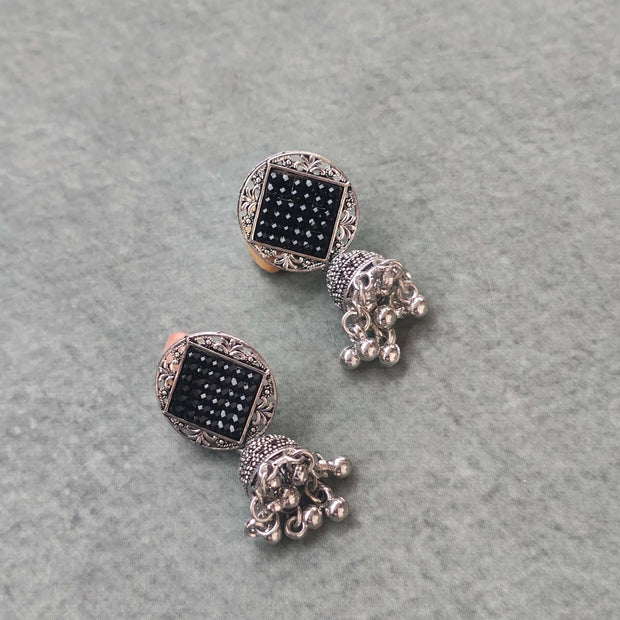 GARGI SILVER OXIDIZED STUD JHUMKI EARRINGS