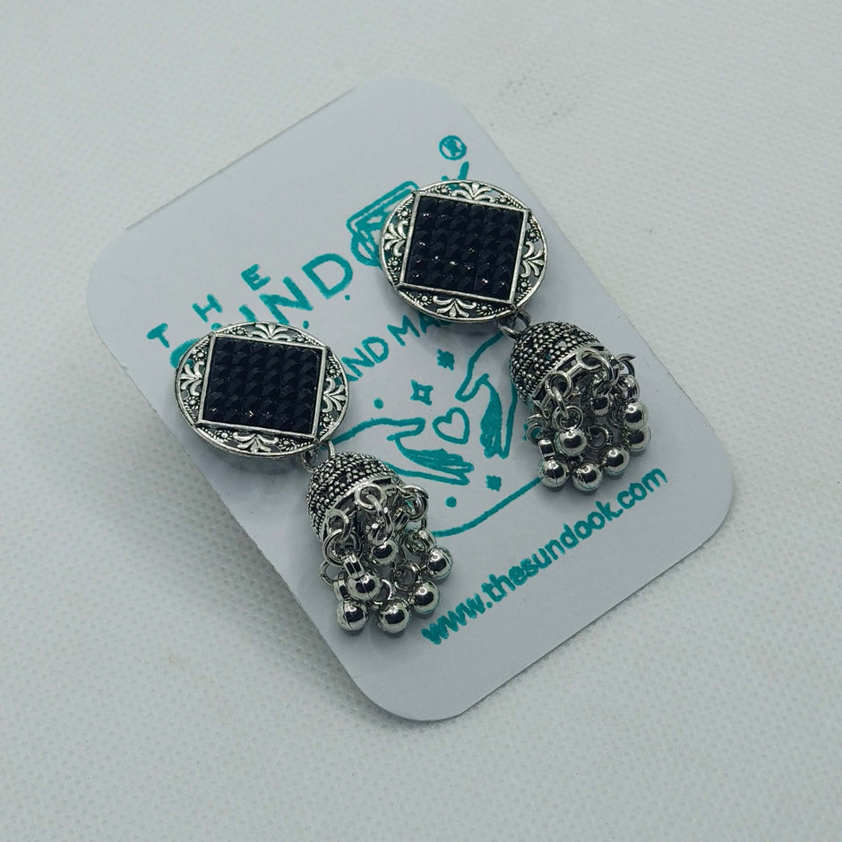 GARGI SILVER OXIDIZED STUD JHUMKI EARRINGS