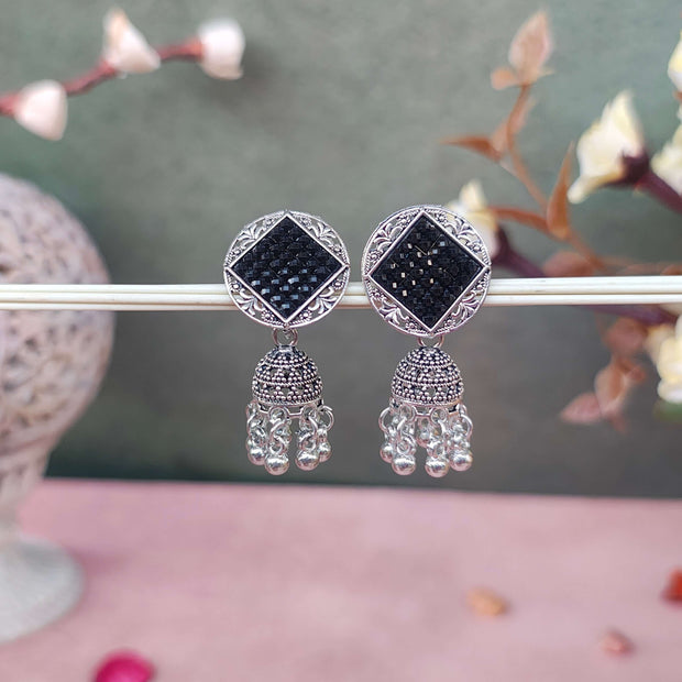 GARGI SILVER OXIDIZED STUD JHUMKI EARRINGS