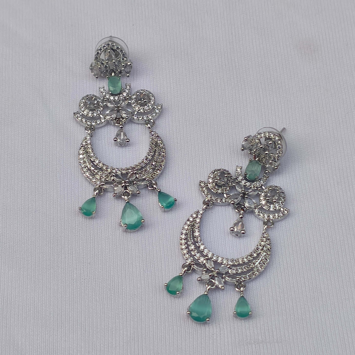 Garima Silver Plated AD Chandbali Earrings