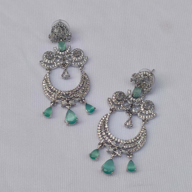 Garima Silver Plated AD Chandbali Earrings