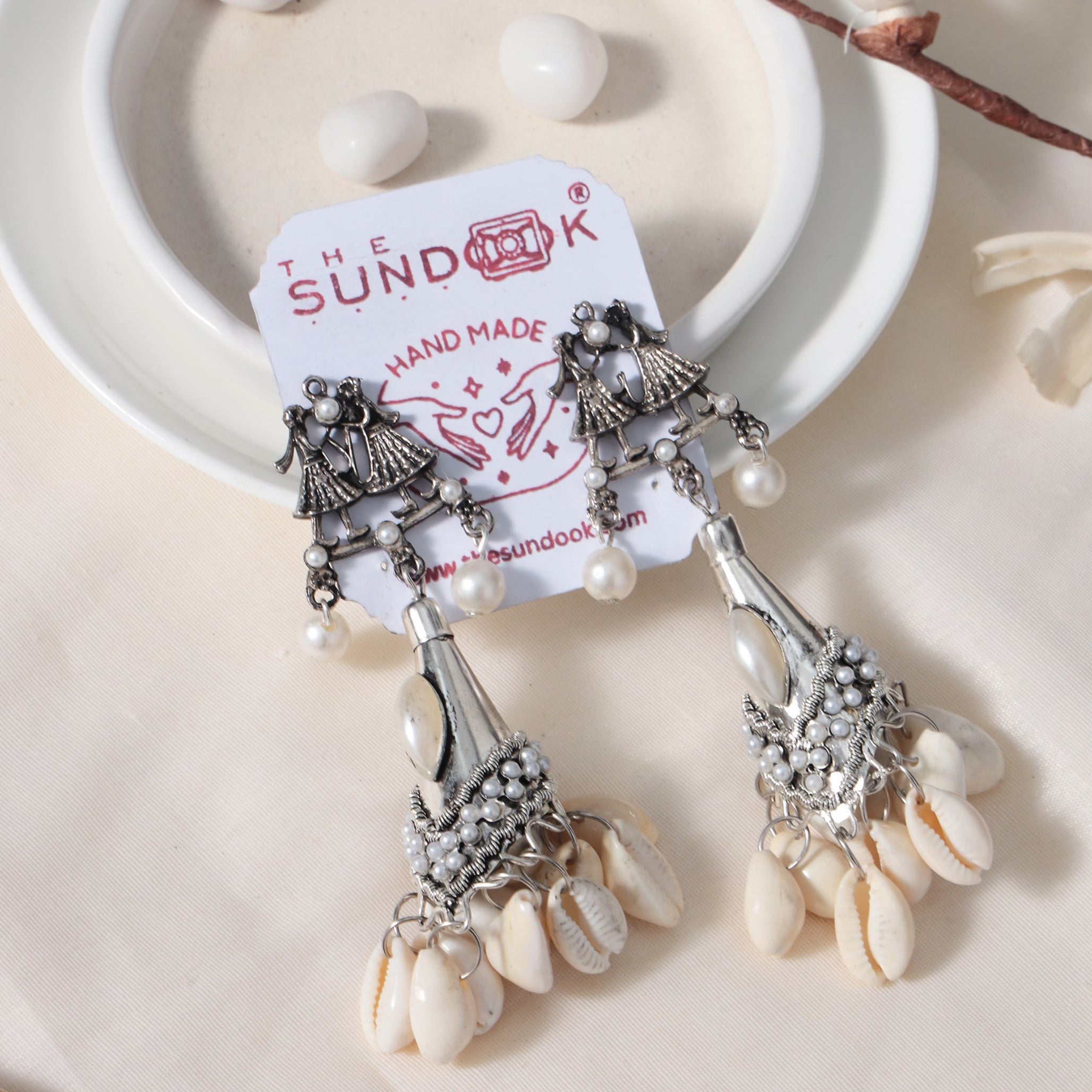 Gaurangi Kaudi & Pearl Silver Oxidized Jhumki Earrings