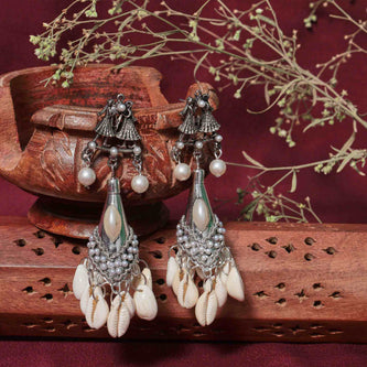 Gaurangi Kaudi & Pearl Silver Oxidized Jhumki Earrings