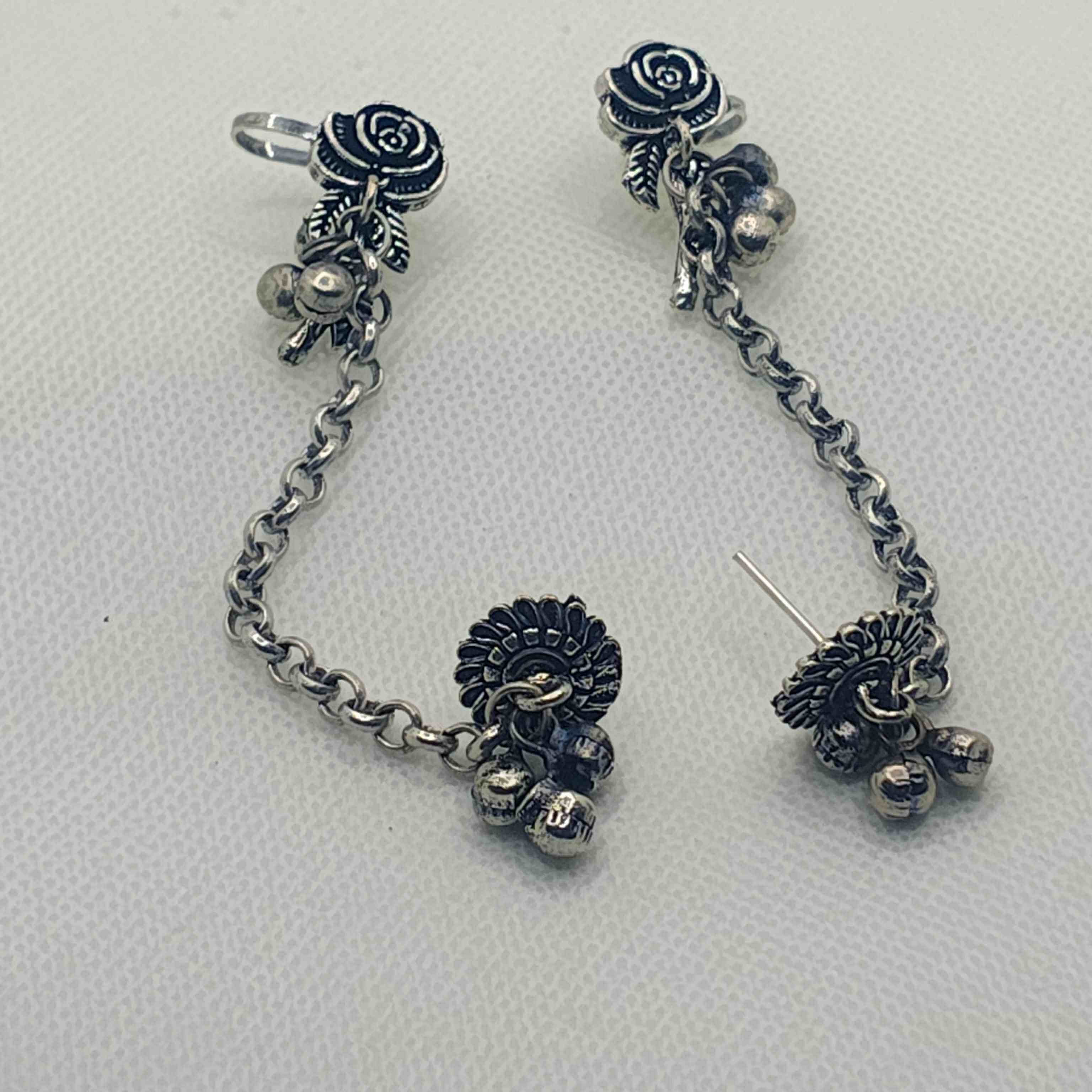 GULAB SILVER OXIDIZED EARRING EARCUFFS