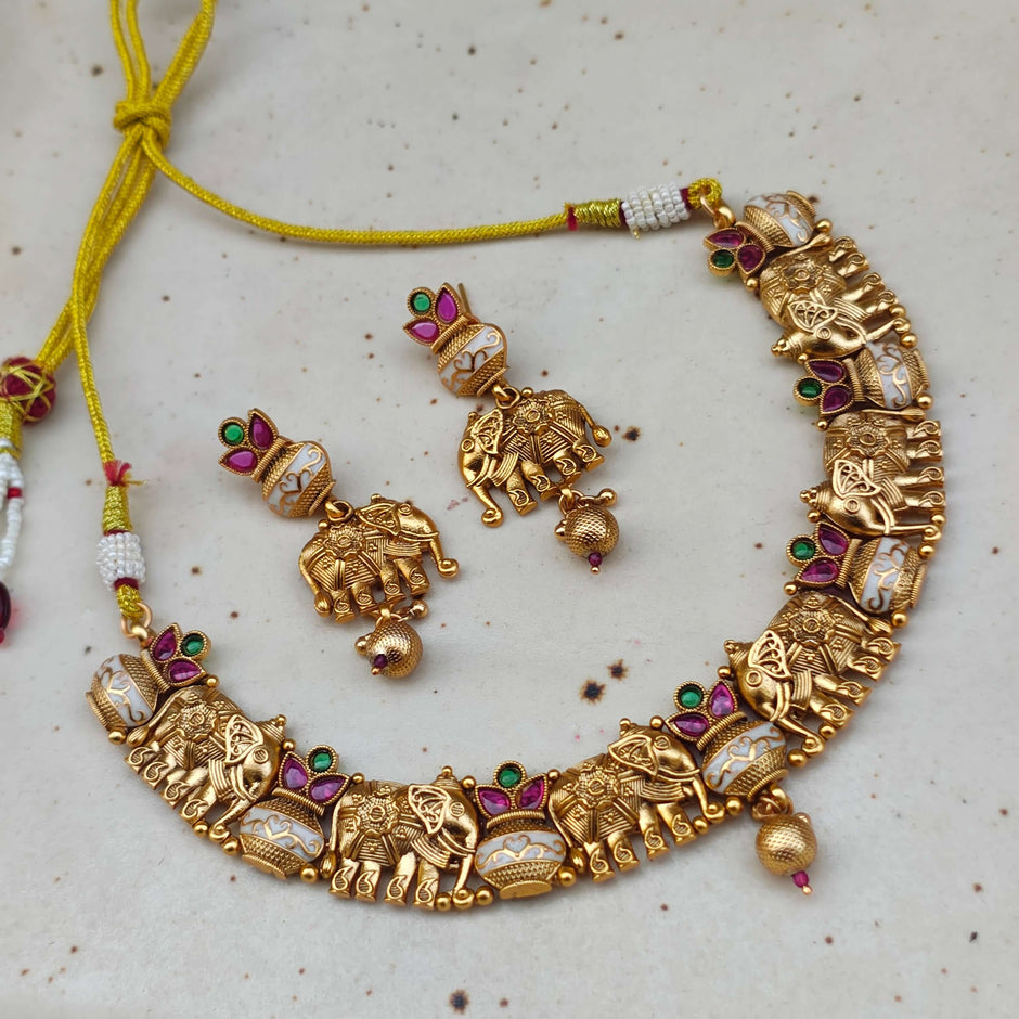Harsha Gold Plated Heritage Gaj Necklace Set
