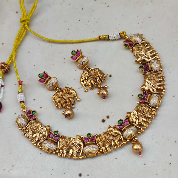Harsha Gold Plated Heritage Gaj Necklace Set
