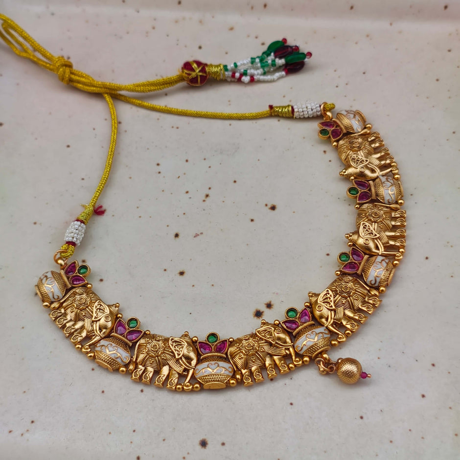 Harsha Gold Plated Heritage Gaj Necklace Set