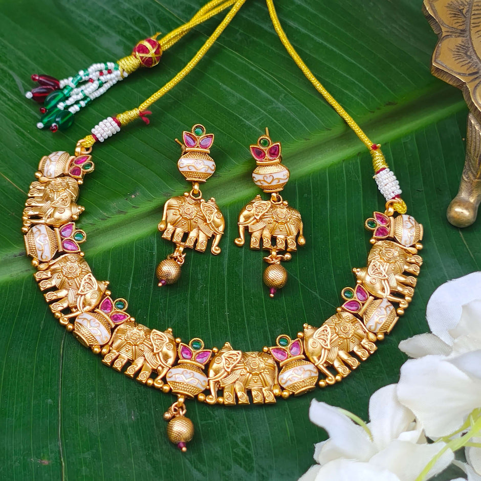Harsha Gold Plated Heritage Gaj Necklace Set