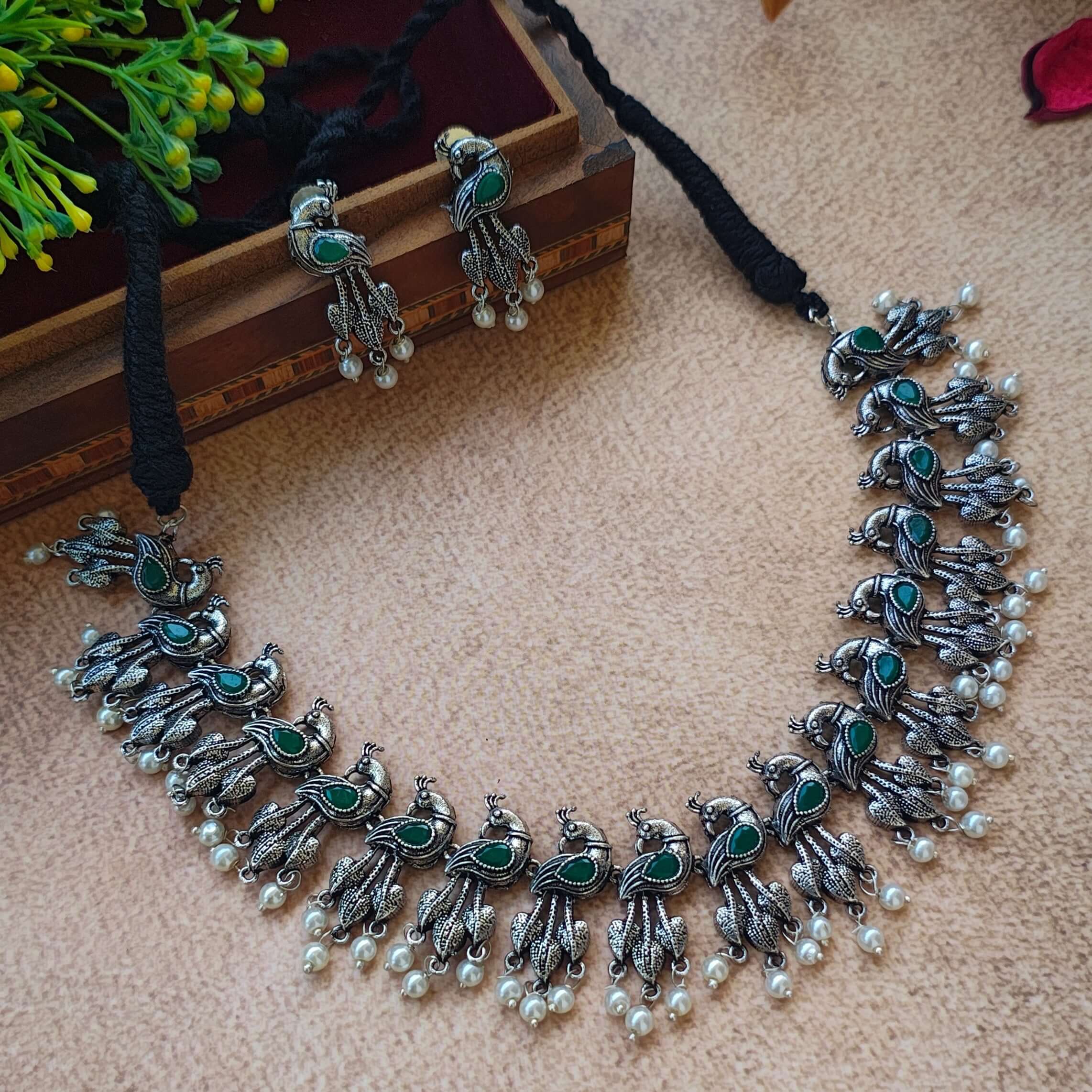 Kshitija Silver Oxidized Necklace Set