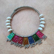 Ishita Kaudi & Gungroo Silver Oxidized Hasli Set - Multicolour