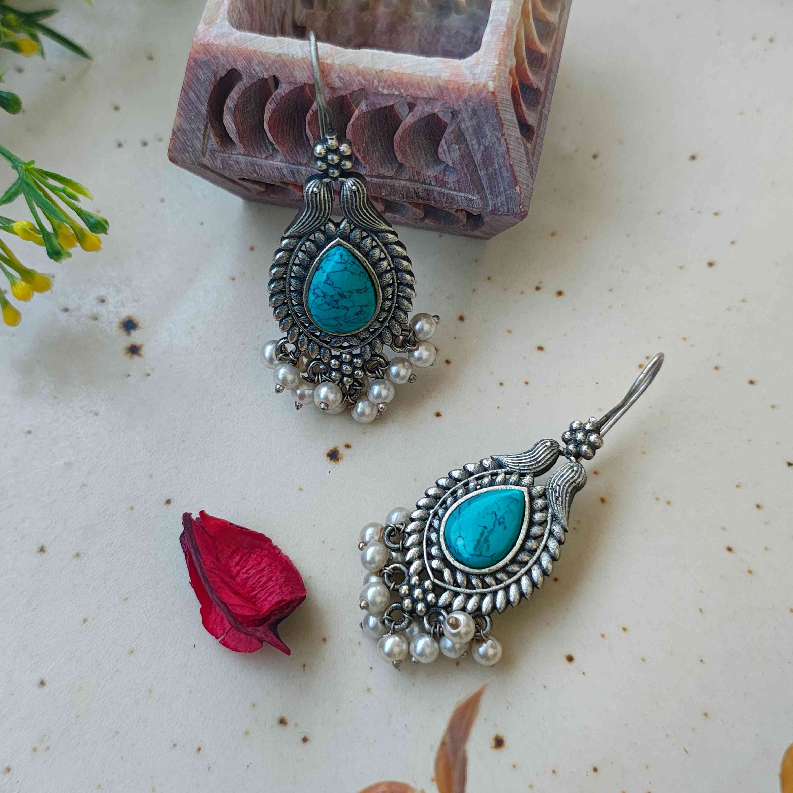 Diya Pearl Silver Oxidized Earrings