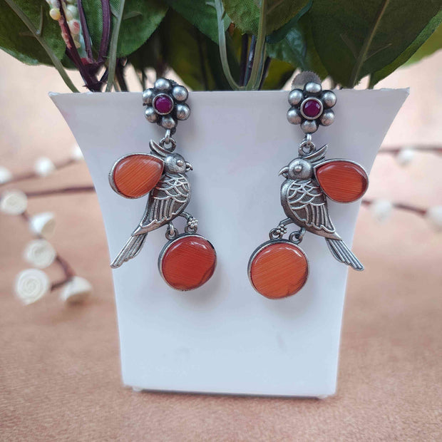 Nalini Silver Oxidized Earrings - Orange