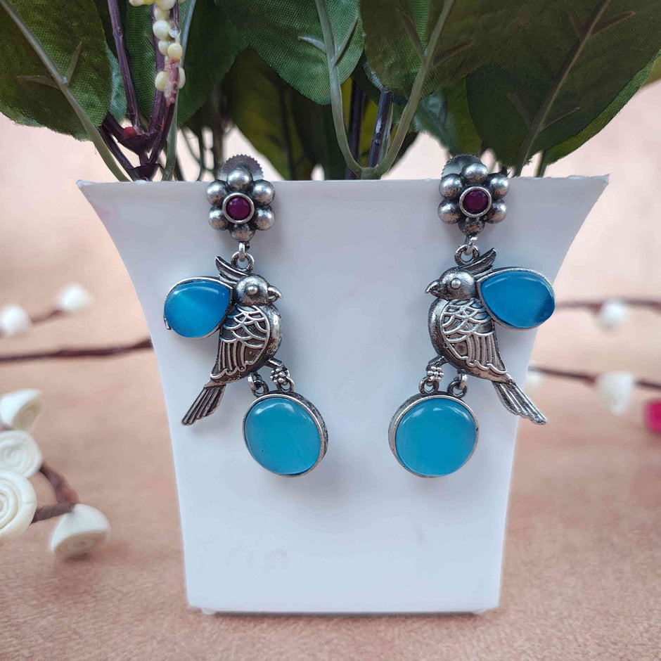 Nalini Silver Oxidized Earrings - Blue