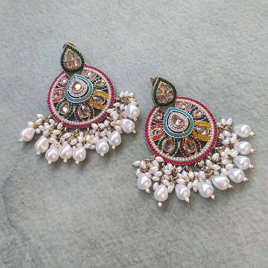 Mokshita Pearl and Polki Chandbali Earrings
