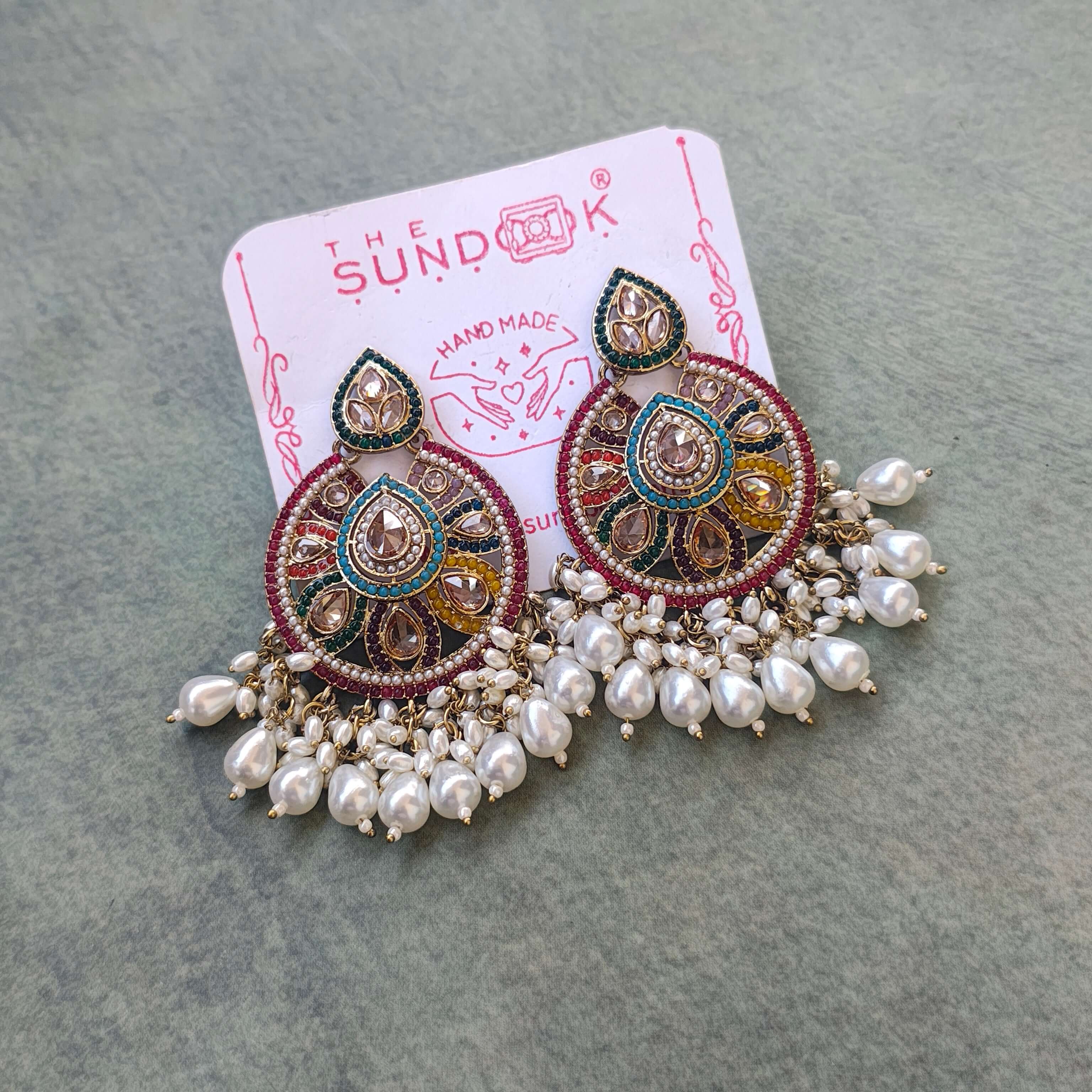 Mokshita Pearl and Polki Chandbali Earrings