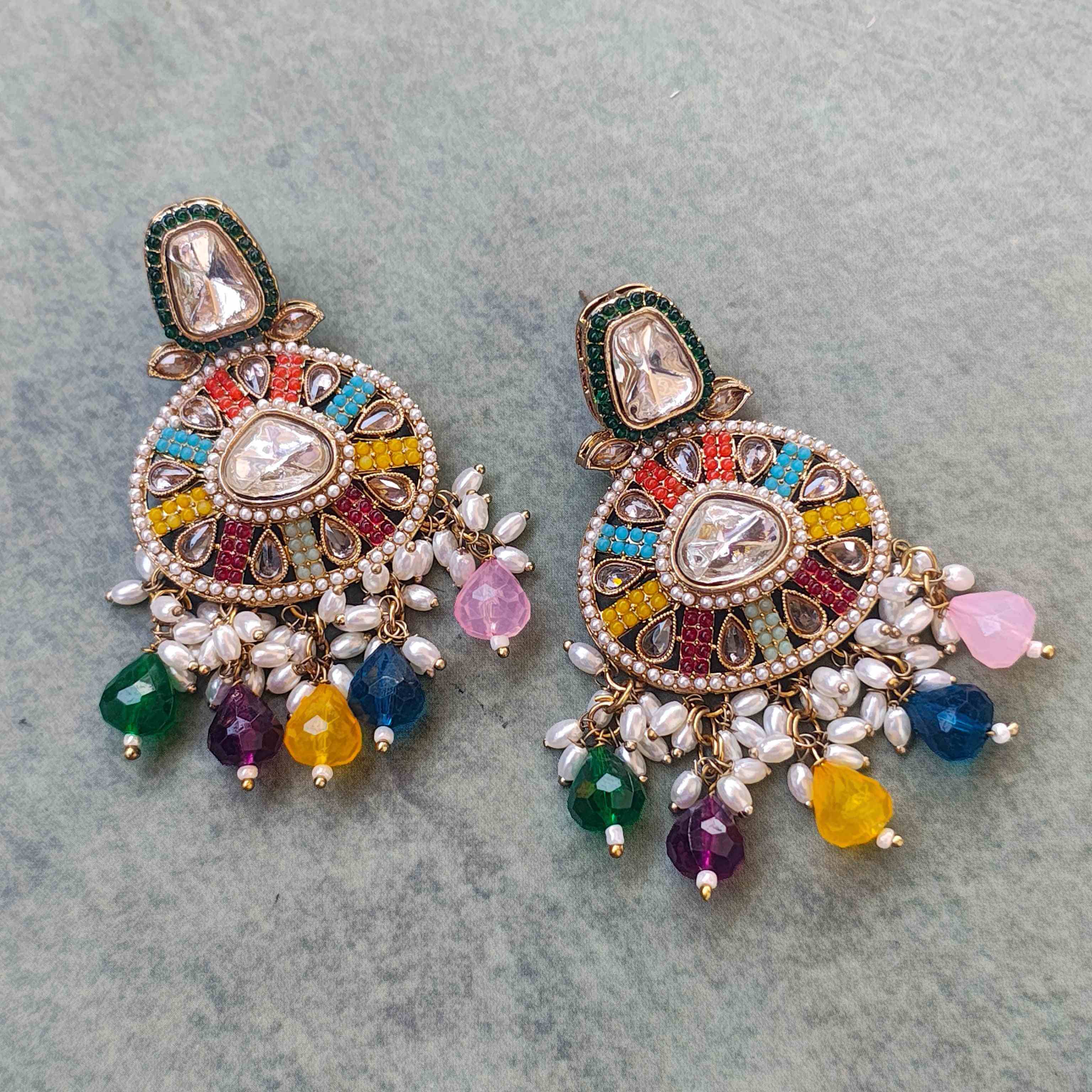 Vani Mukticolour Pearl and Polki Earrings