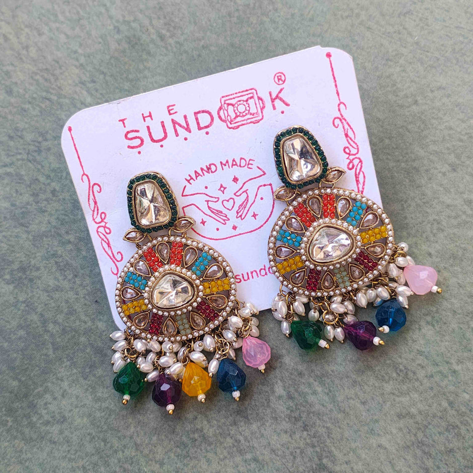 Vani Mukticolour Pearl and Polki Earrings