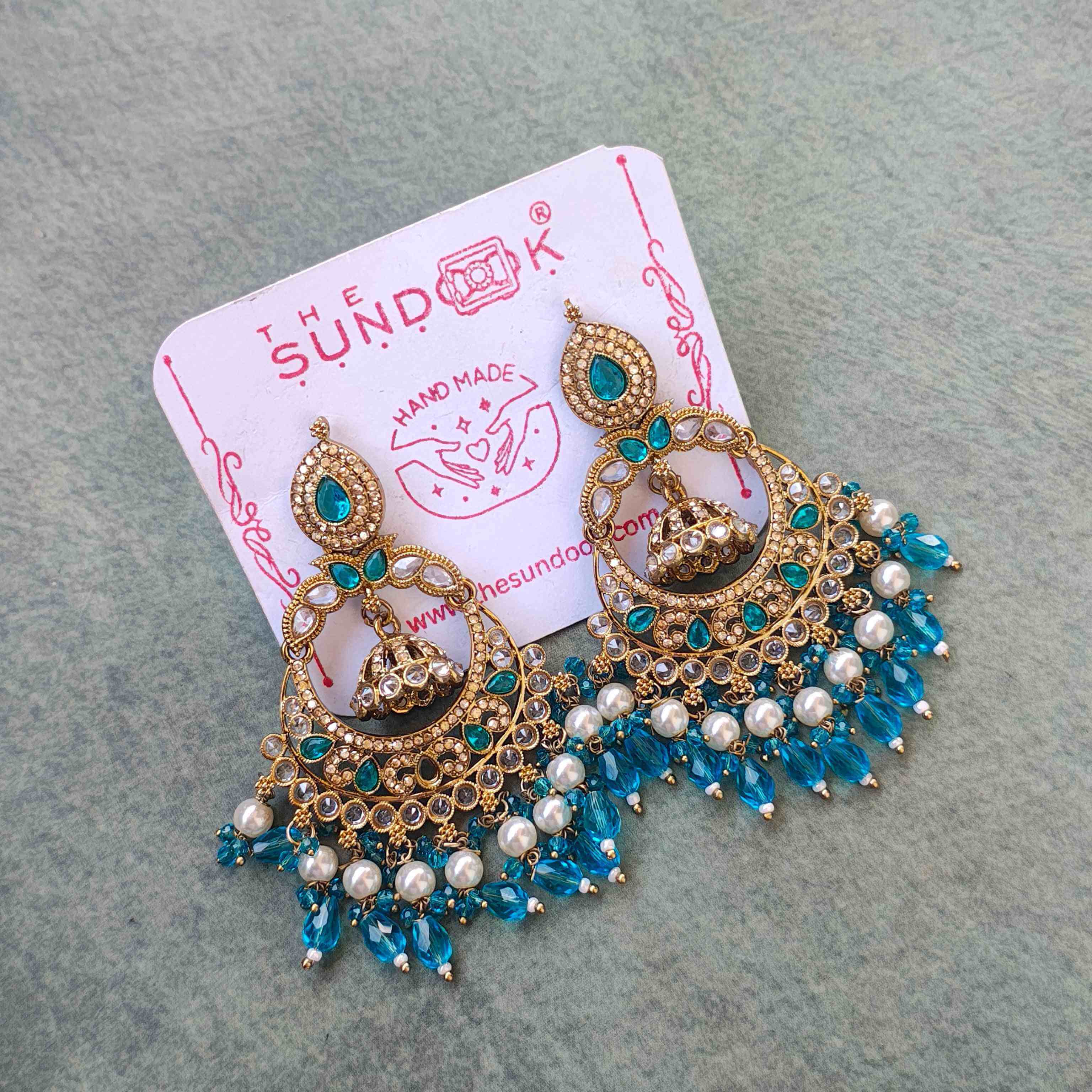 Kritika Pearl & Kundan Gold Plated Chandbali Earrings