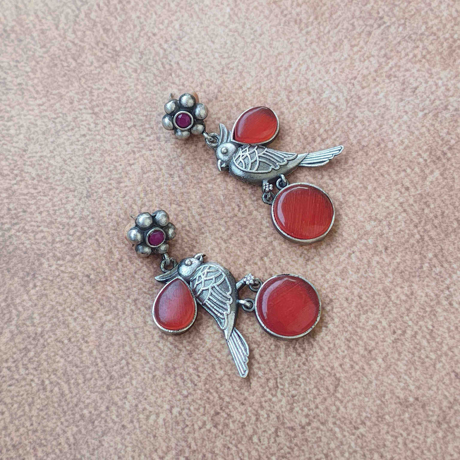 Nalini Silver Oxidized Earrings - Orange